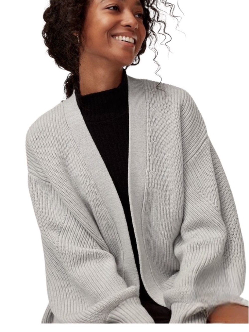 Aritzia Wilfred Free Unwind Grey Merino Wool Open Cardigan Medium Pockets Fall